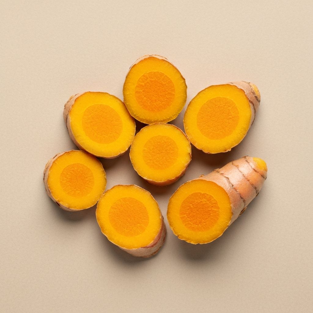 fresh sliced Curcuma longa rhizome showing golden yellow interior